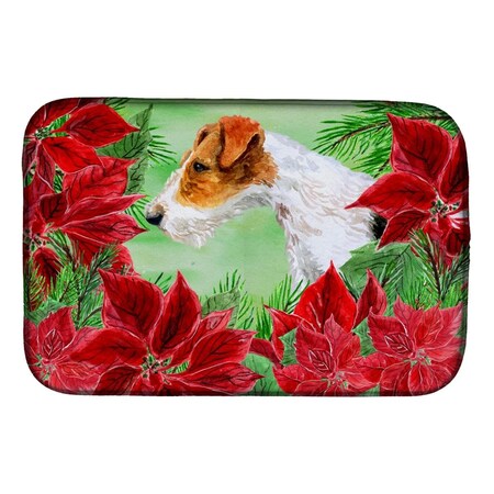 Carolines Treasures Fox Terrier Poinsettas Dish Drying Mat CK1298DDM